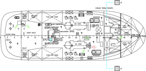 vector sketch illustration of the silhouette of the construction design of a tugboat for sailing at sea.eps