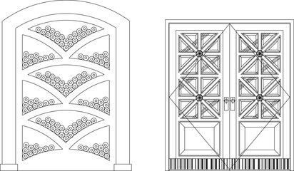 vector sketch illustration of the silhouette of a traditional classic vintage European ethnic door construction design.eps