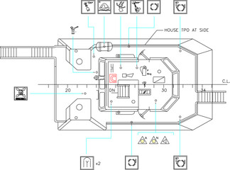 vector sketch illustration of the silhouette of the construction design of a tugboat for sailing at sea.eps