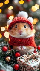 Obraz premium Festive Highland Hamster in Santa Outfit