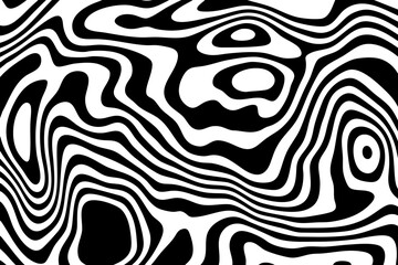 Black white zebra background. Wave psychedelic pattern in dynamics. Monochrome dynamic wallpaper. Eps 10