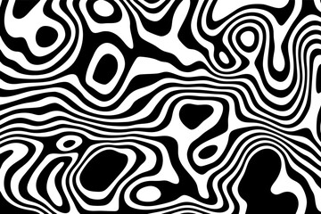 Adobe Illustrator ArtworkAbstract background of black and white wavy stripes with gray circles on a white background. Illusion. Eps 10