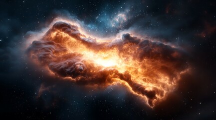Fototapeta premium Large orange cloud in space with a bright yellow star in the middle