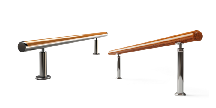 Modern Wooden and Metal Handrail on a Transparent Background