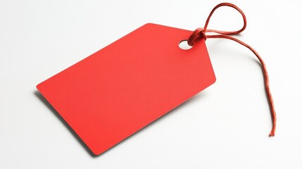 A vibrant red tag featuring a smooth surface and a secure tie, perfect for labeling items and enhancing organization.