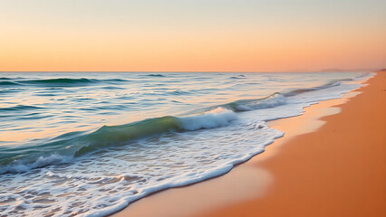 Tranquil Ocean Waves at Sunrise with Golden Glow
