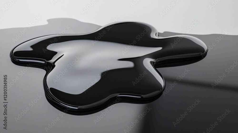 Aufkleber shiny black oil puddle reflecting light on a smooth surface, showcasing intricate details and textur