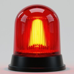 A red emergency light with a glowing yellow beam radiating inside isolated on white background
