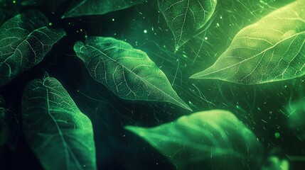 A vibrant green backdrop with intricate leaf patterns and subtle light flares, symbolizing eco-friendliness, sustainability, and the beauty of nature in a fresh, energetic design.
