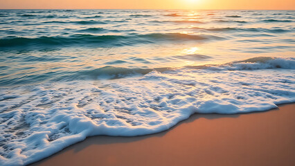Tranquil Ocean Waves at Sunrise with Golden Glow