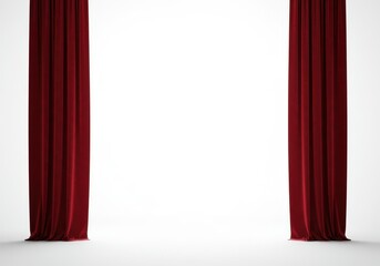 Elegant red curtains pulled back symmetrically revealing a clear central space for stage or display use isolated on white background