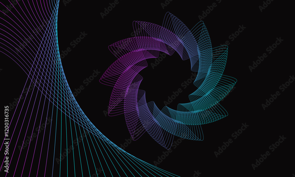 Wall mural spirograph abstract element on a black background