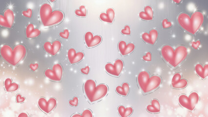 Obraz premium Floating pink hearts with sparkling lights on a gradient background