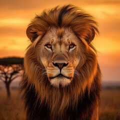 Majestic Lion at Sunrise, African Savanna