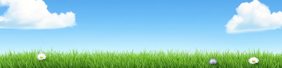 Panorama showcasing a spring meadow alive with colorful blossoms