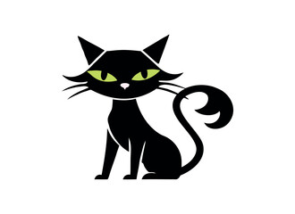 Elegant Black Cat Illustration with Green Eyes 