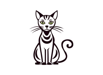 Elegant Cat Illustration with Green Eyes - Modern Animal Clip Art