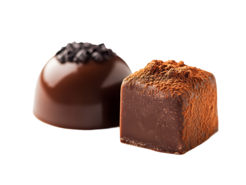 Isolated Two Chocolate Pralines with Toppings