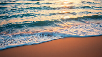 Tranquil Ocean Waves at Sunrise with Golden Glow