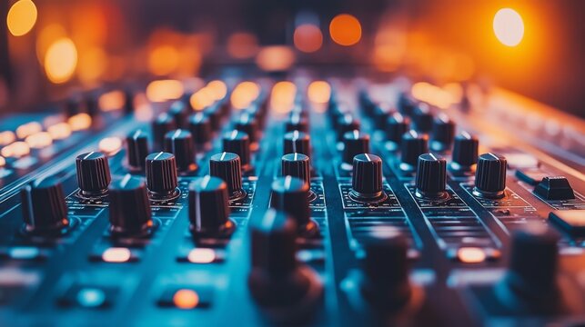 Professional Audio Mixing Console, Faders and Knobs, Sound Control, Live Music Production Equipment