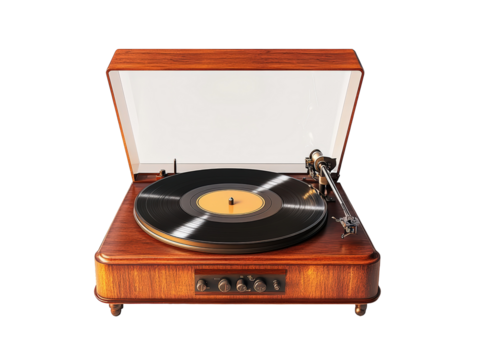 Isolated Simple Wooden Vintage Record Player