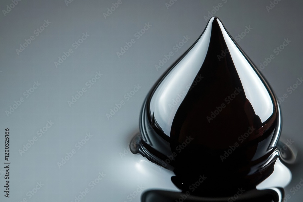 Poster Exploring the smooth surface and intricate details of a single black oil drop. Generative AI