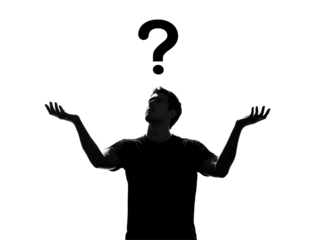 Isolated Silhouette of a Man with Question Mark Above
