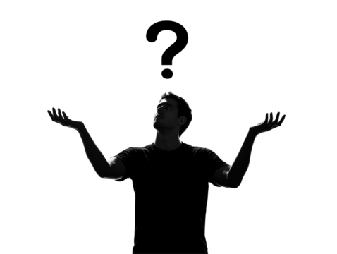 Isolated Silhouette of a Man with Question Mark Above