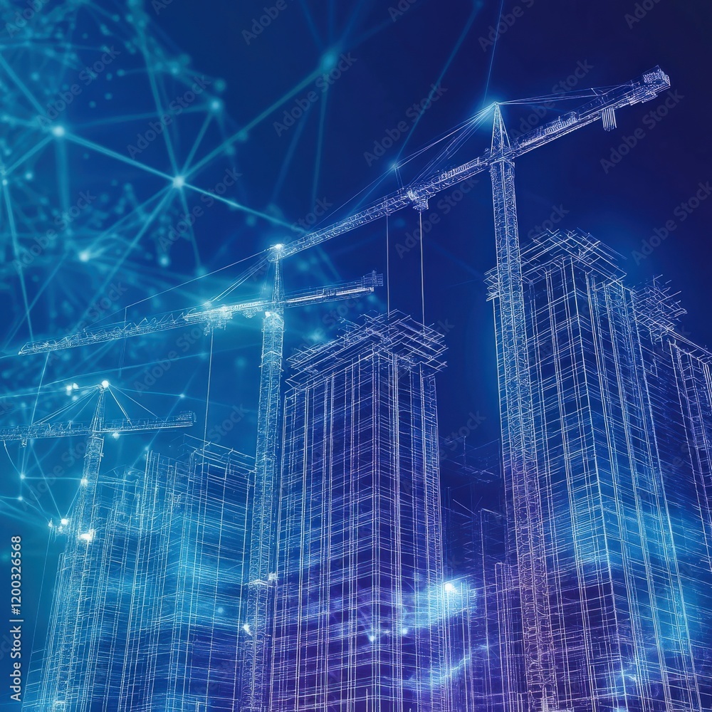 Wall mural a dynamic background showcasing the intersection of building construction and ai technology, featuri