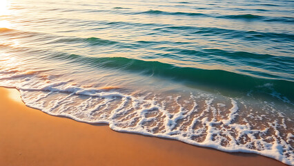 Tranquil Ocean Waves at Sunrise with Golden Glow
