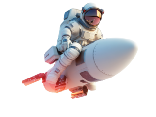 Isolated Astronaut on Space Rocket