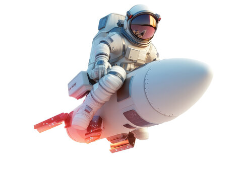 Isolated Astronaut on Space Rocket