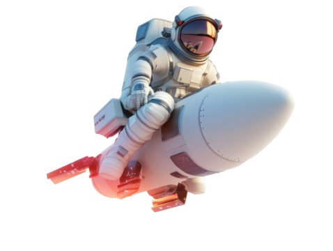 Isolated Astronaut on Space Rocket