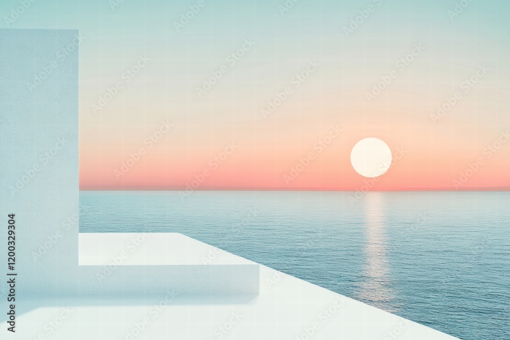 Aufkleber stunning sunset over serene ocean waters with minimalist architecture in foreground. generative ai