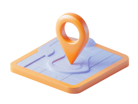 Isolated 3D Map with Orange Location Pin