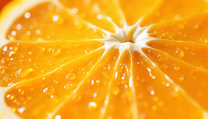 Close-up of a fresh orange slice with water droplets