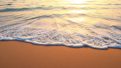 Tranquil Ocean Waves at Sunrise with Golden Glow
