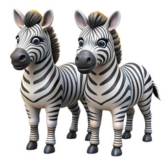 Obraz premium Couple of adorable cartoon zebras 3d illustration isolated on the transparent background. Safari wildlife