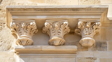 An architectural detail of a heritage restoration project, with craftsmen restoring intricate stonework on an ancient building facade, Restoration site scene