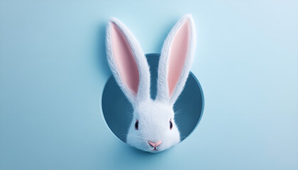 Obraz premium White rabbit ear on pastel blue background. Easter day