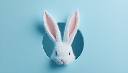 Fototapeta premium White rabbit ear on pastel blue background. Easter day