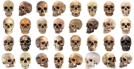 Diverse Human Skull Collection Set with Transparent Background for Design Overlays