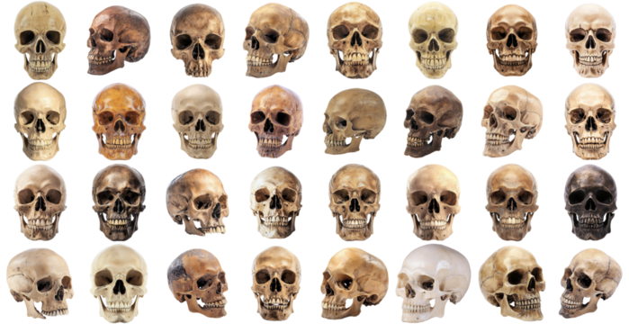 Diverse Human Skull Collection Set with Transparent Background for Design Overlays