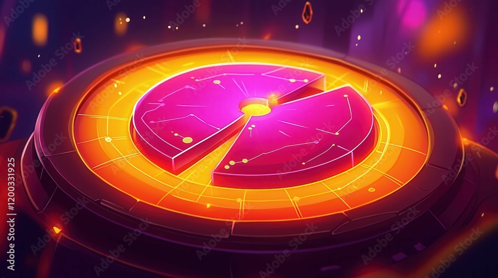 Poster a colorful animated pie chart with a glowing background, ideal for tech or data visuals.