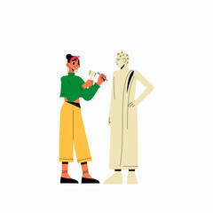 Woman Sculpting A Statue In Flat Vector Illustration Symbolizing Art, Creativity, And Sculptural Design, Isolated On White Background.
