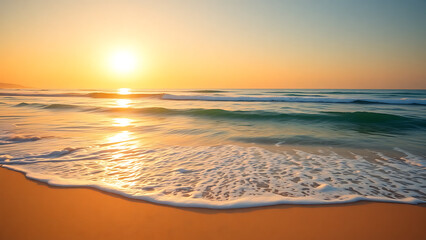 Tranquil Ocean Waves at Sunrise with Golden Glow