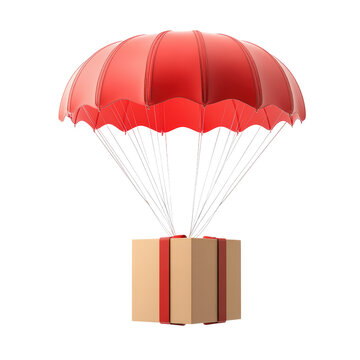 Isolated Gift Box with Red Parachute