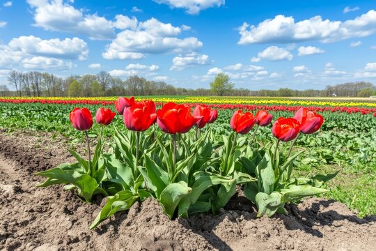 Fields of tulips.Fields of tulips near Grote Sloot, Schagerbrug, North Holland
