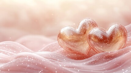 Fototapeta premium Romantic Rose Gold Hearts on Fabric