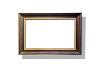 horizontal wooden picture or painting frame and white background